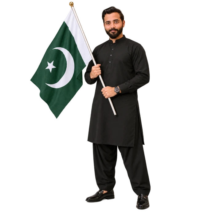 Ahmad Ali Majdi holding the Pakistan flag